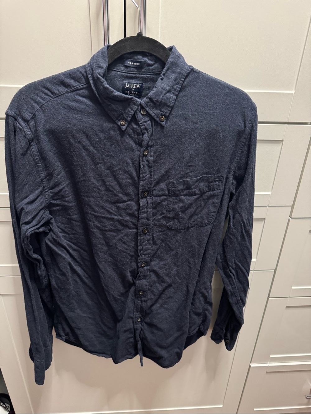 J. Crew Dark Navy Blue Brushed Twill Button Down Shirt Mens Classic Fit